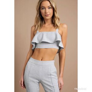 Revolve L’ATISTE Blue Grey Ruffle Flounce Crop Top, L